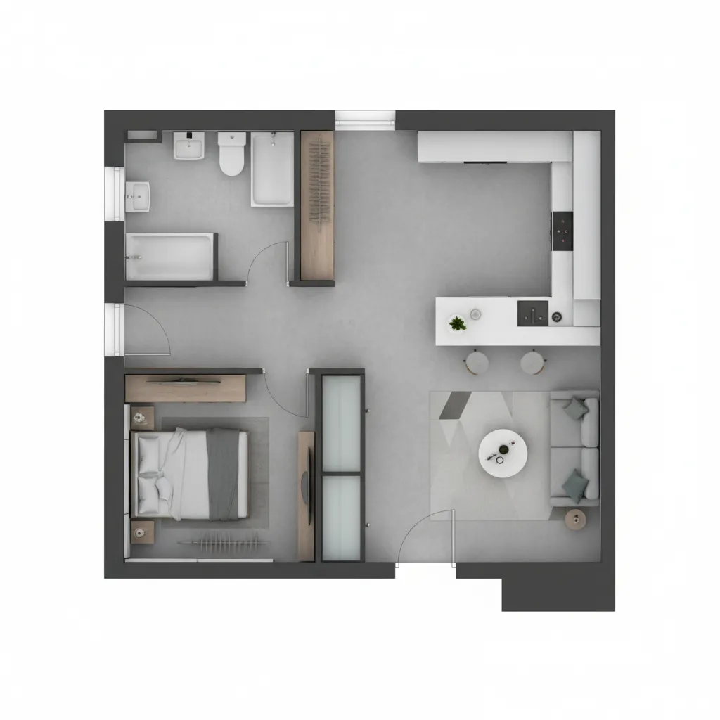 Plano de distribución eficiente para apartamento de 60 metros cuadrados