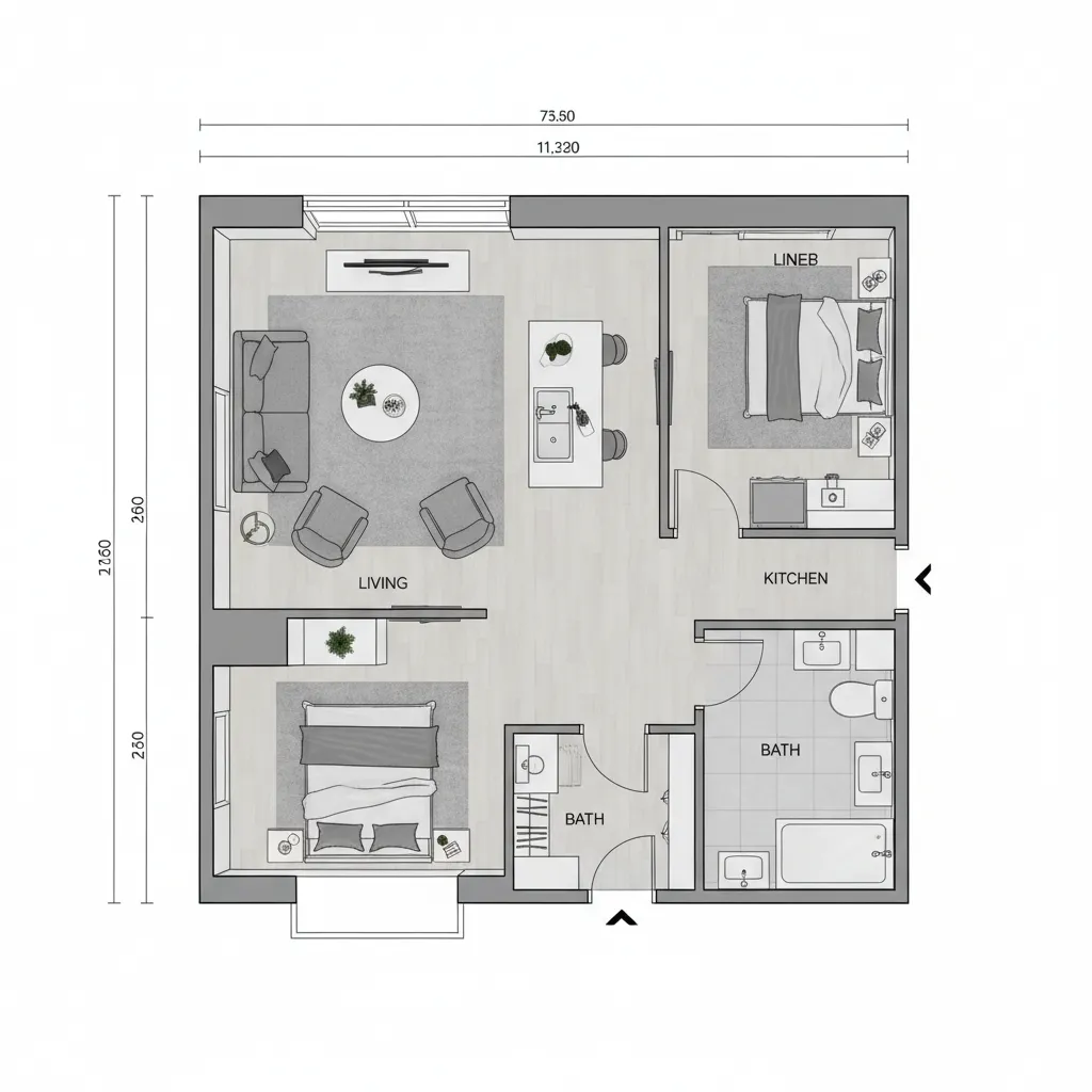 Plano de distribución de un apartamento pequeño optimizado