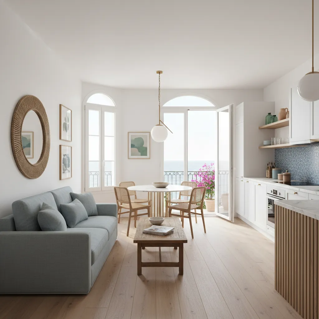 Distribución funcional de un apartamento pequeño cerca del mar