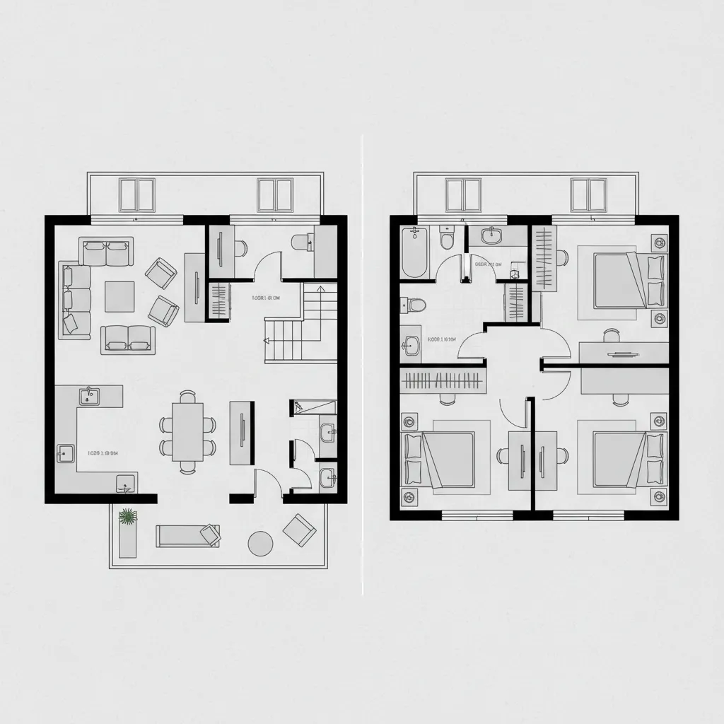 Plano de distribución de una casa adosada de 120 metros cuadrados