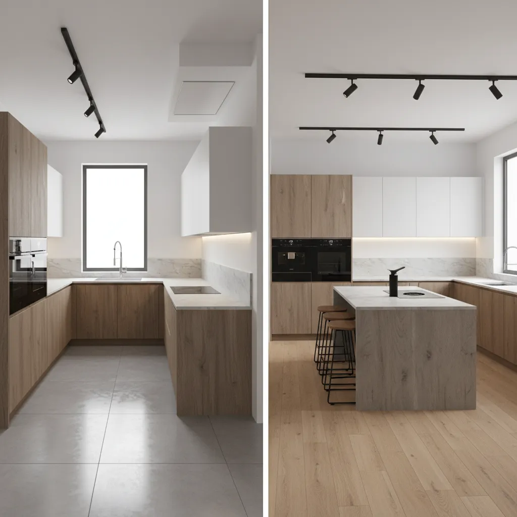 Diseño 3D de distribución de cocina moderna