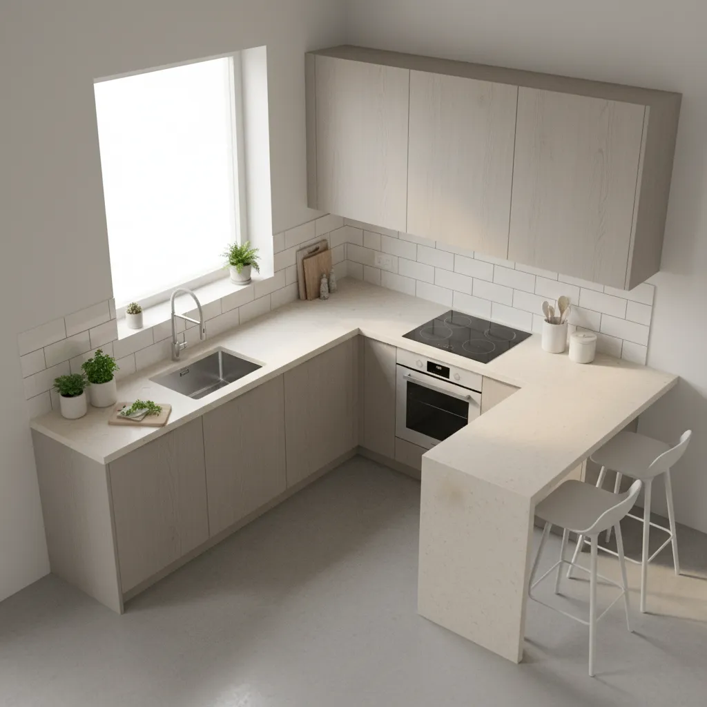 L shaped small kitchen layout with efficient workspace