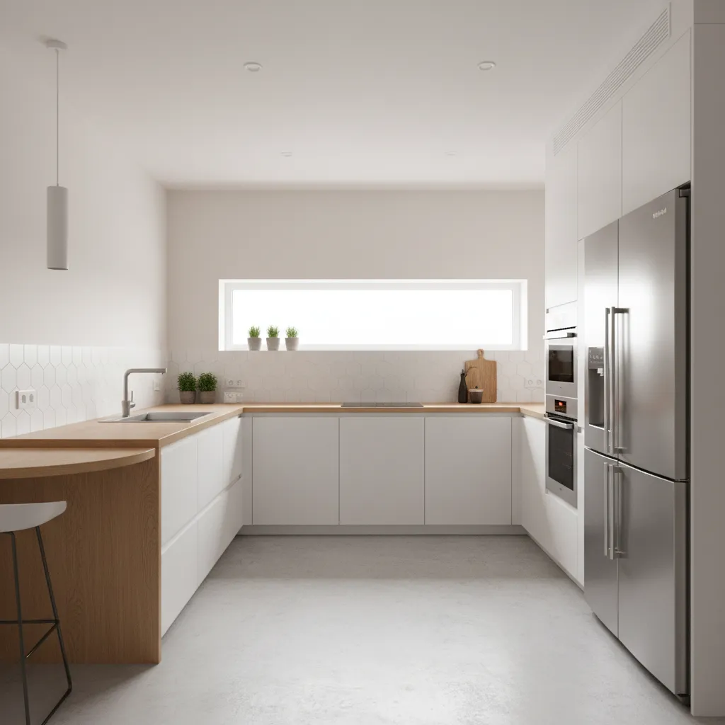 Cocina con distribución en L bien organizada