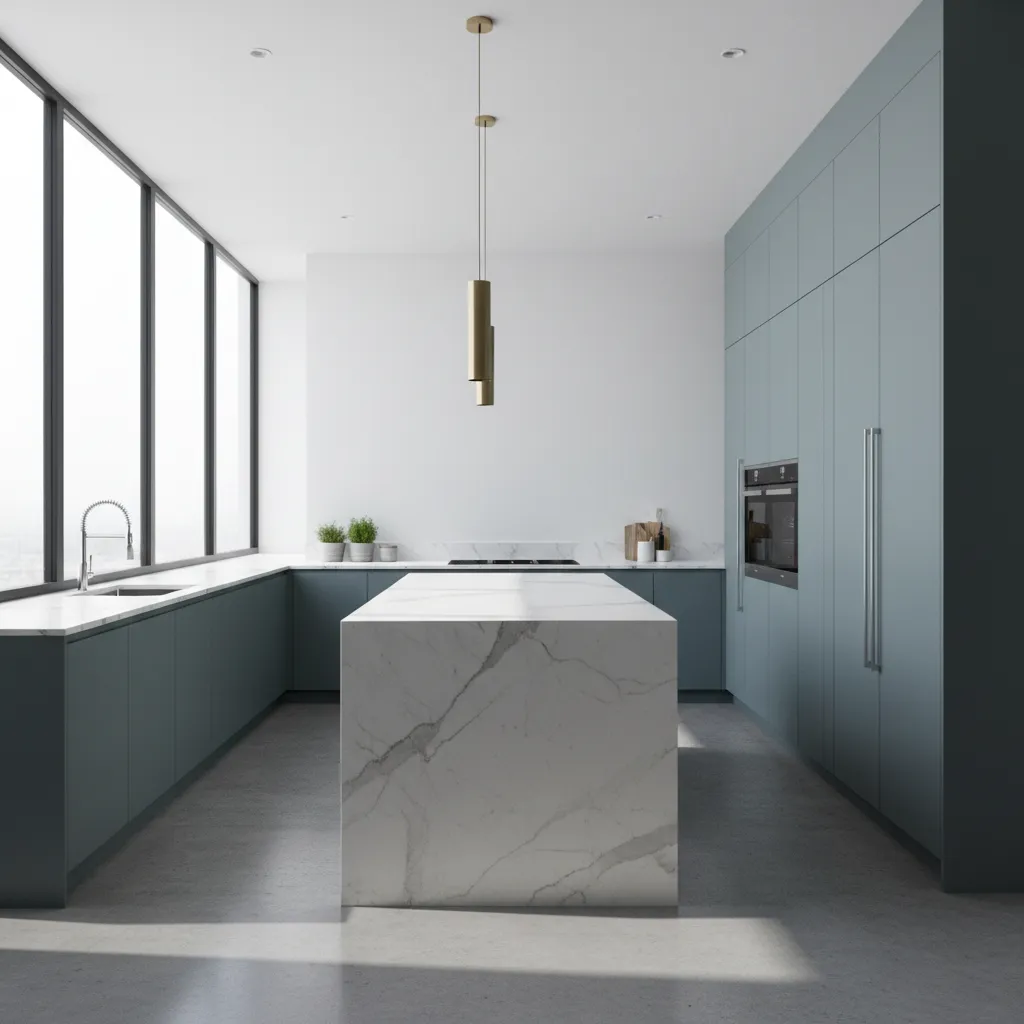 Cocina moderna con distribución funcional y diseño limpio