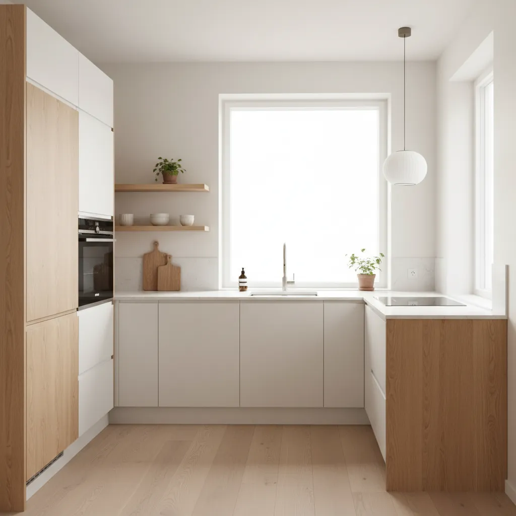 Cocina pequeña con distribución en L optimizando el espacio