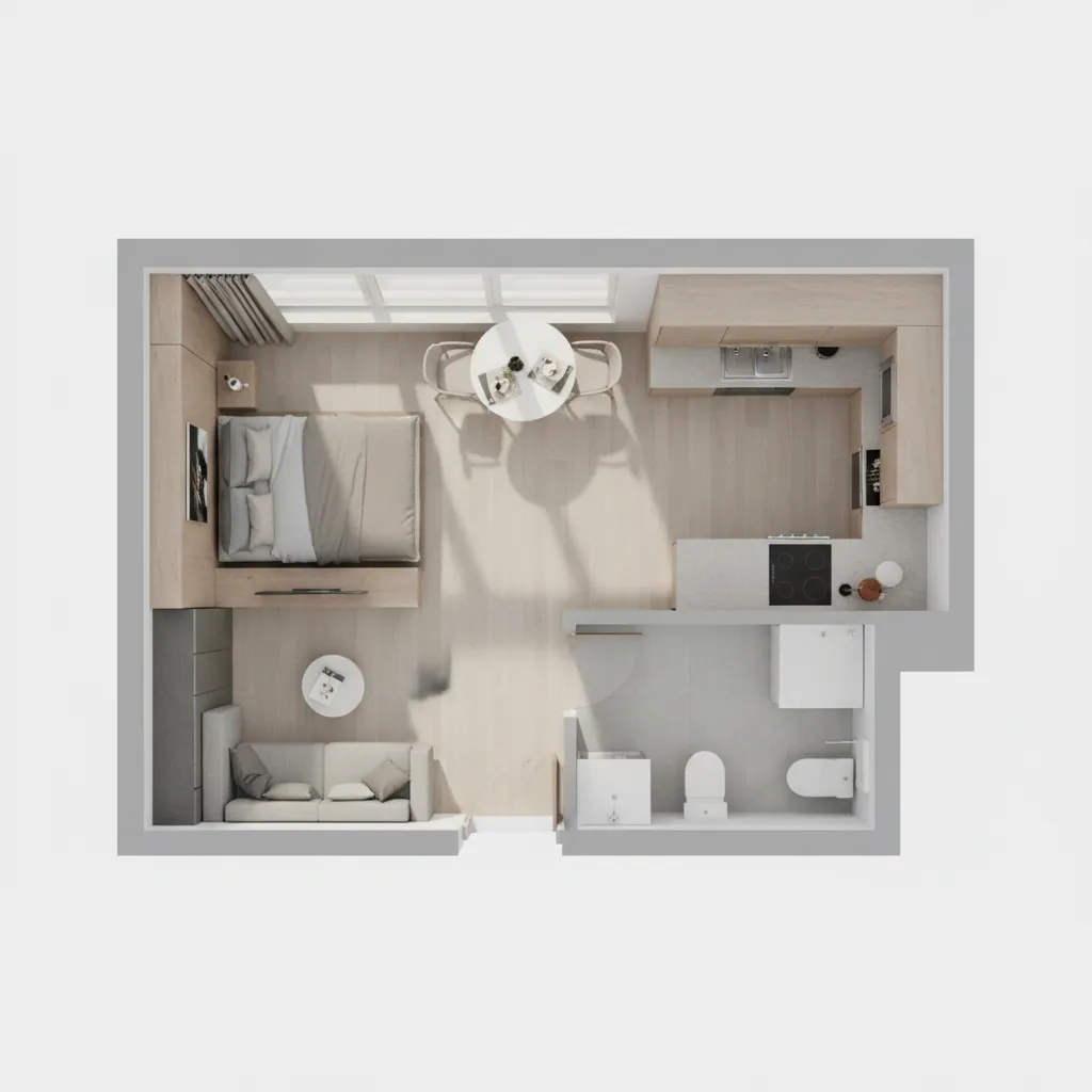 Plano de distribución optimizada para un departamento pequeño