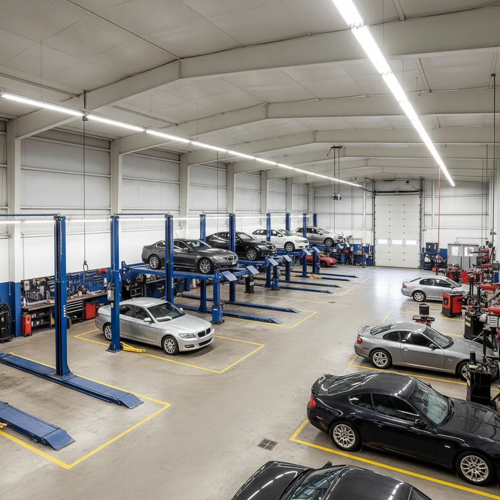 Distribución correcta de elevadores para coches en un taller