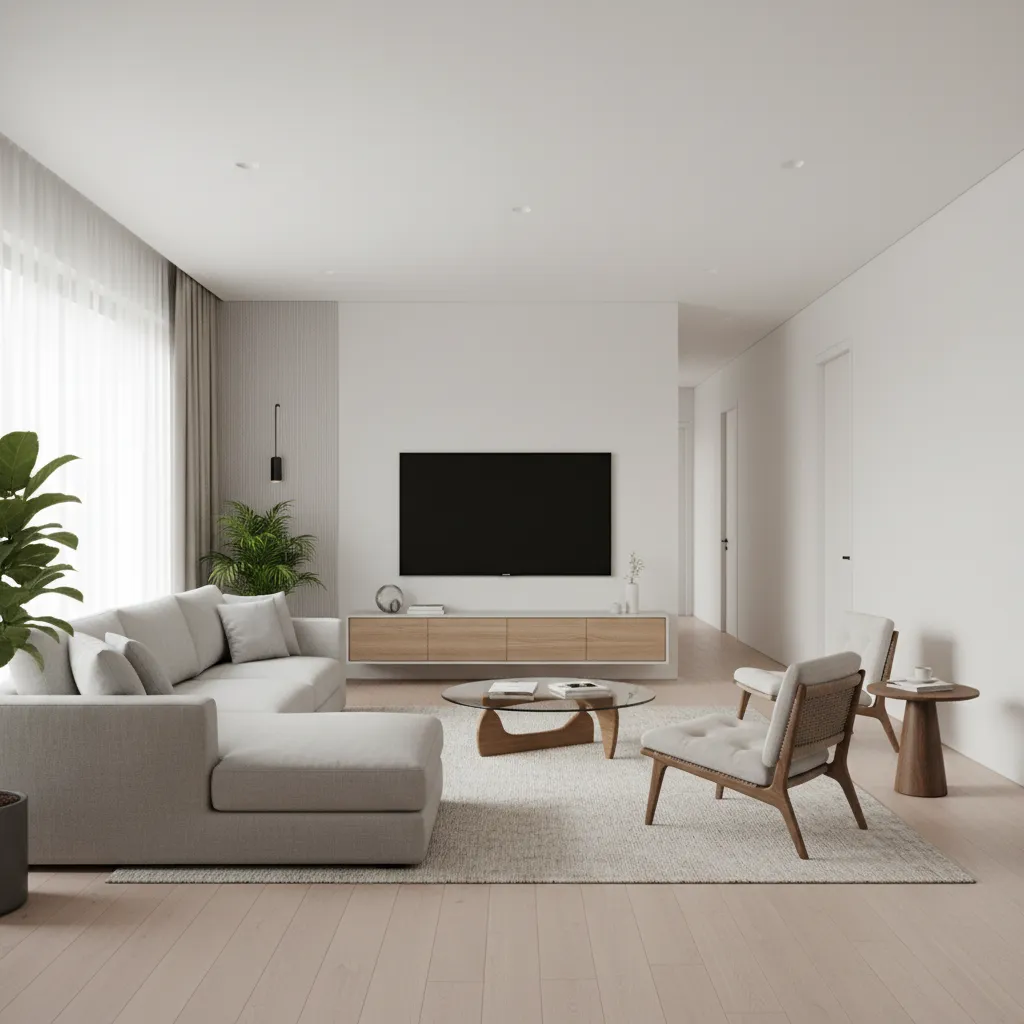 Distribución funcional de muebles en un salón moderno