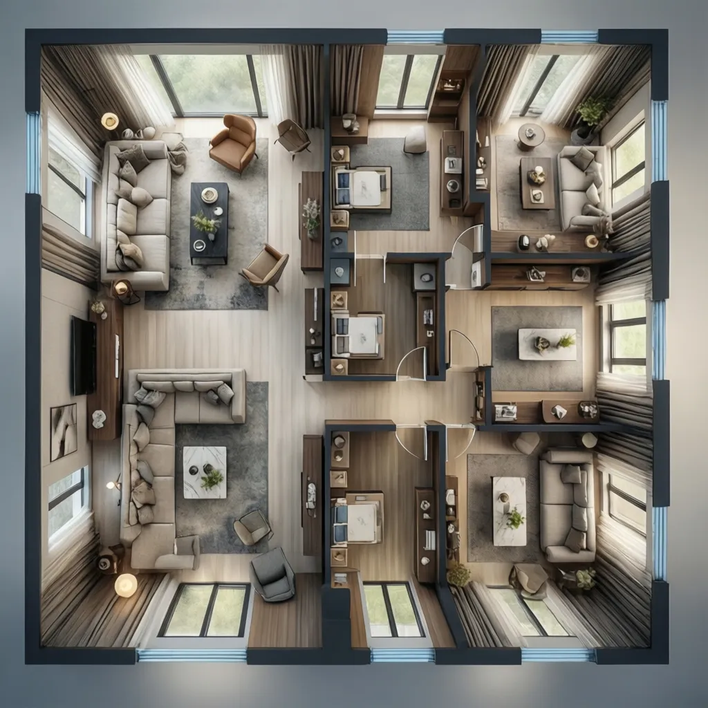 Plano de distribución de salón con muebles organizados correctamente