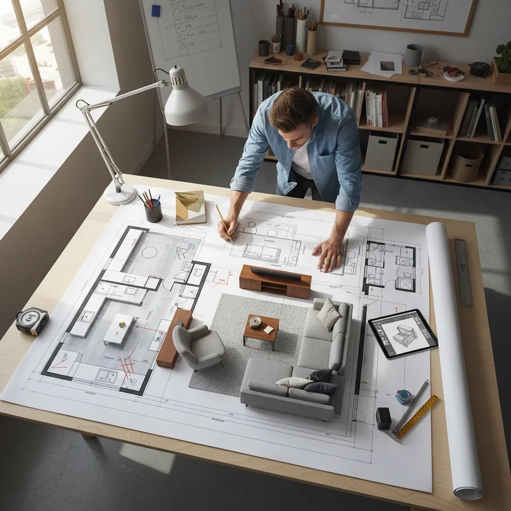 Plano y distribución de un salón antes de una remodelación interior