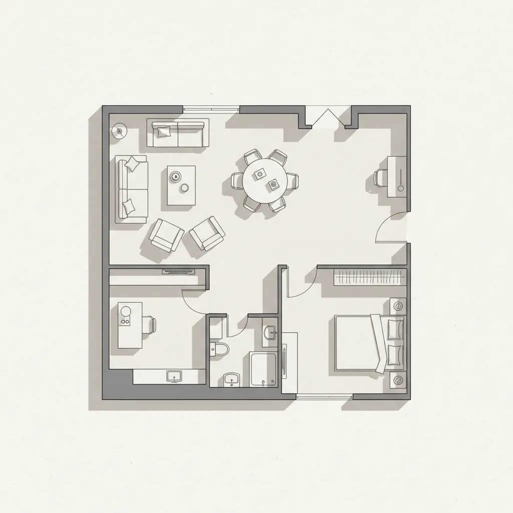 Plano de distribución de apartamento con muebles