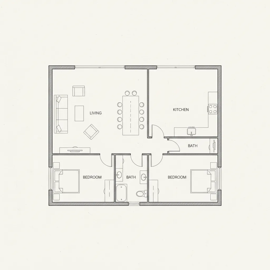 Plano de distribución de una vivienda con zonas marcadas