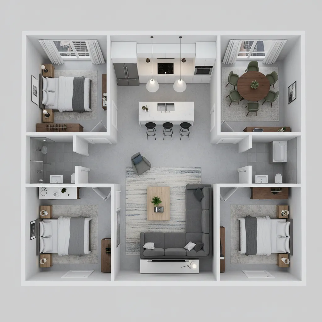 Visualización 3D de la distribución de un apartamento