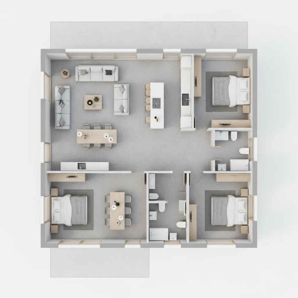 Vista superior de la distribución interior de una vivienda moderna