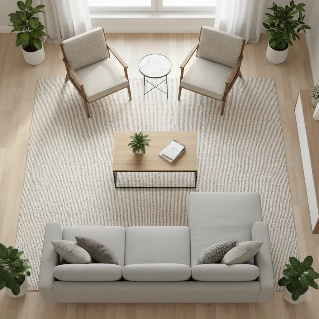 Distribución equilibrada de muebles en un salón contemporáneo