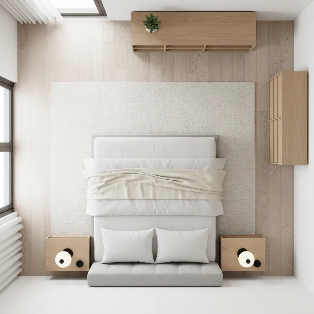 Distribución correcta de muebles en un dormitorio moderno