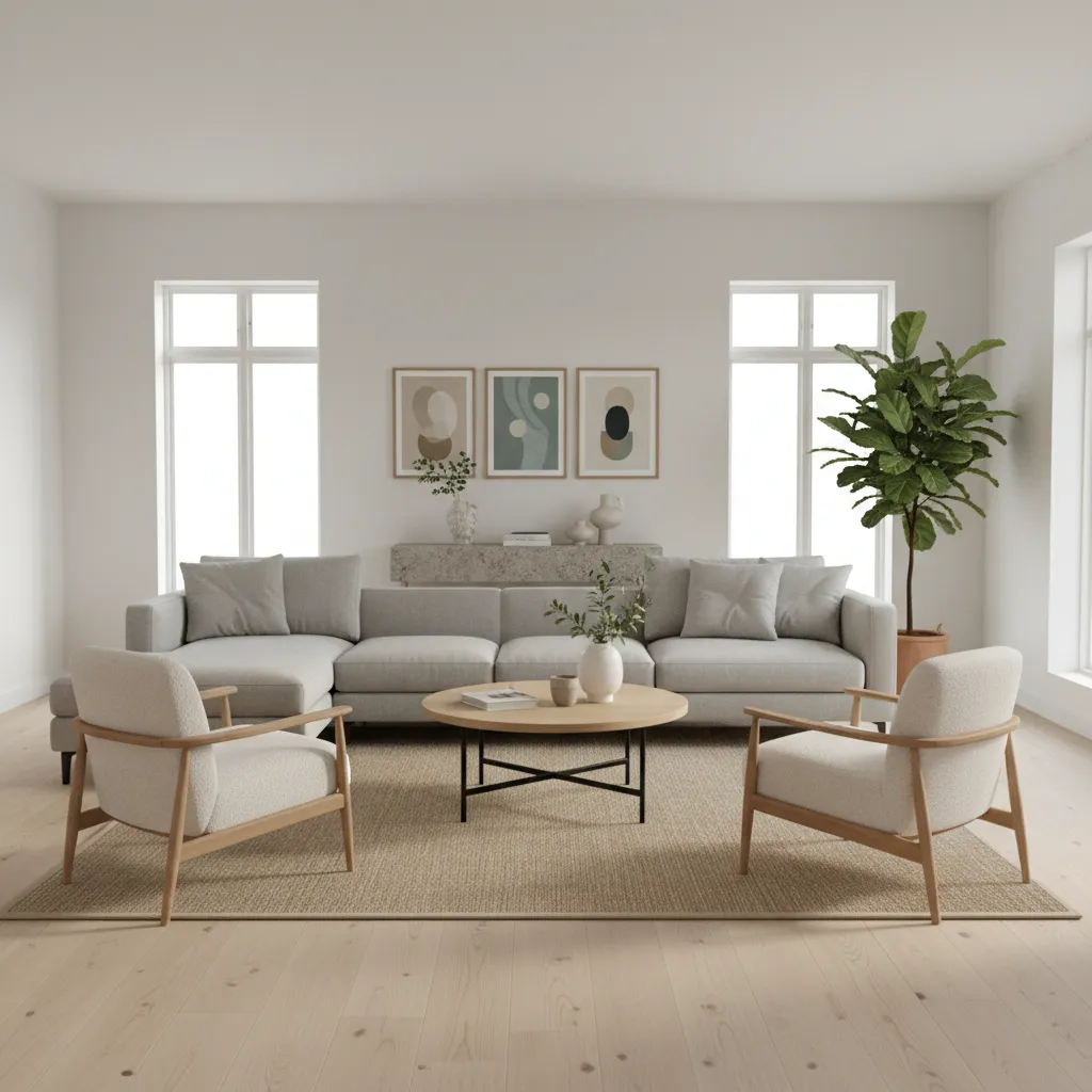 Distribución de muebles en un salón diseñada digitalmente
