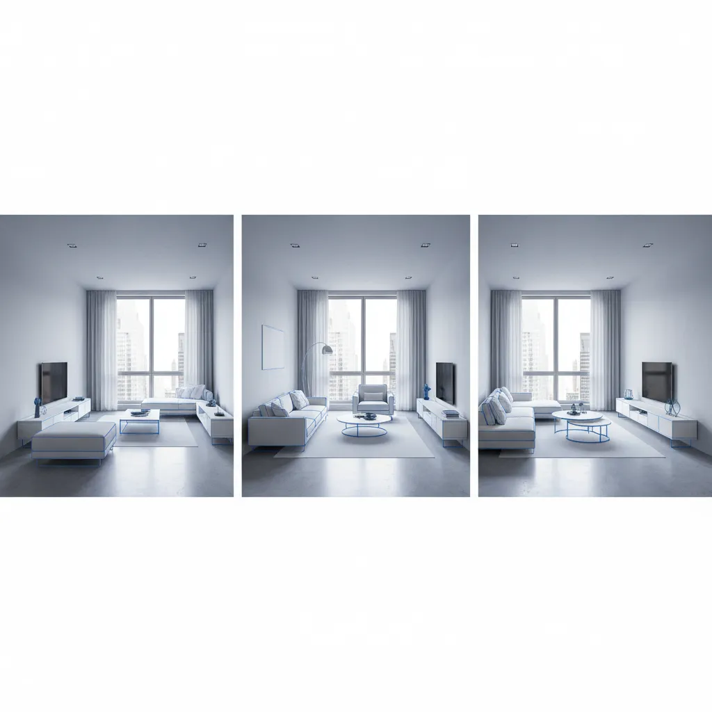 Diferentes distribuciones de muebles en una sala de estar