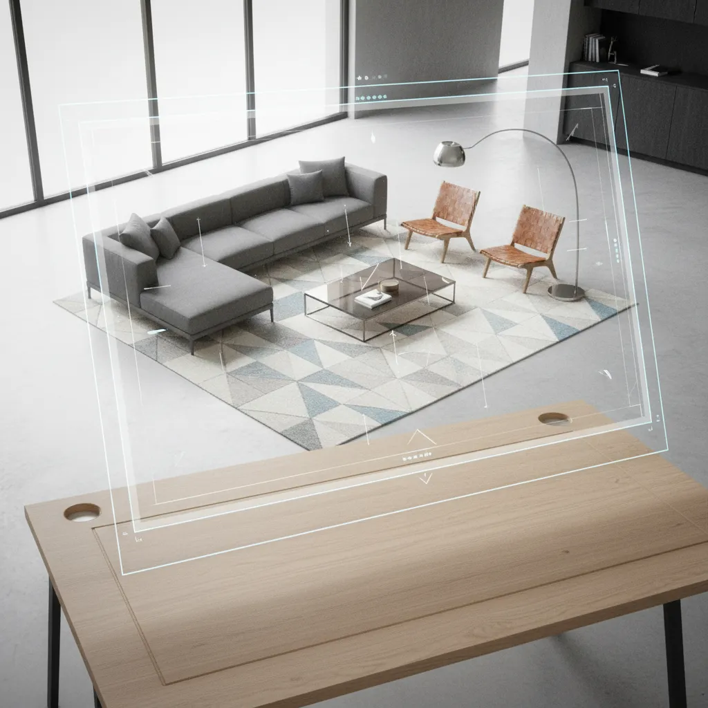Planificación digital de muebles en un salón moderno