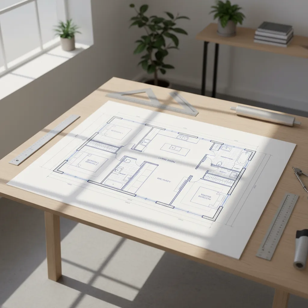 Plano de distribución de vivienda con habitaciones claramente definidas