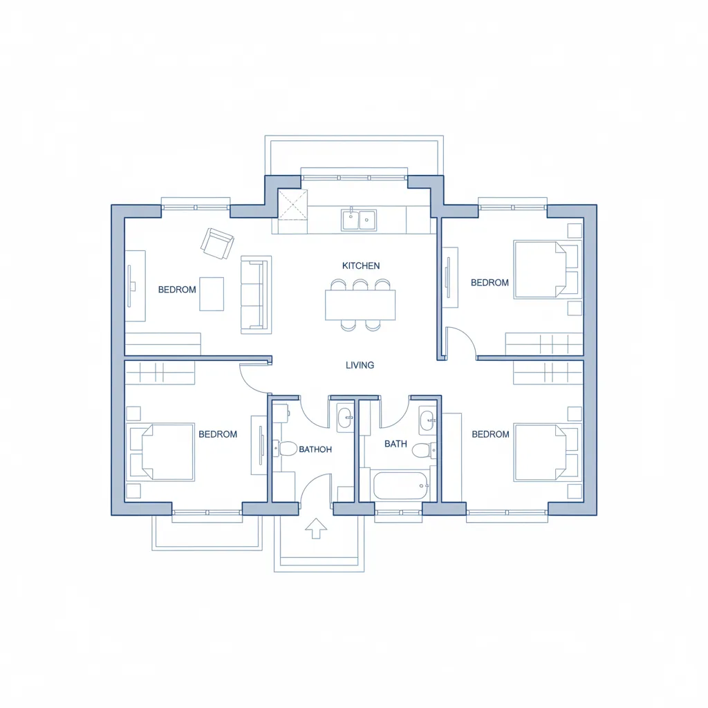 diseño de distribución de habitaciones en plano de vivienda