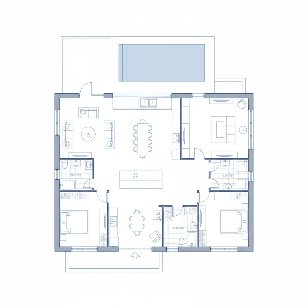 Plano arquitectónico de distribución de una casa moderna