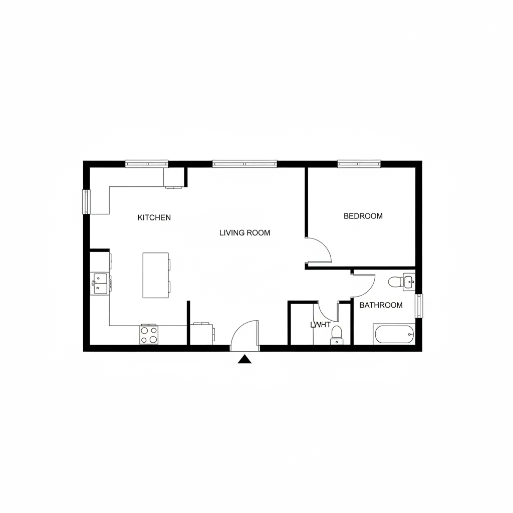 plano de casa en vista 2D mostrando distribución de habitaciones
