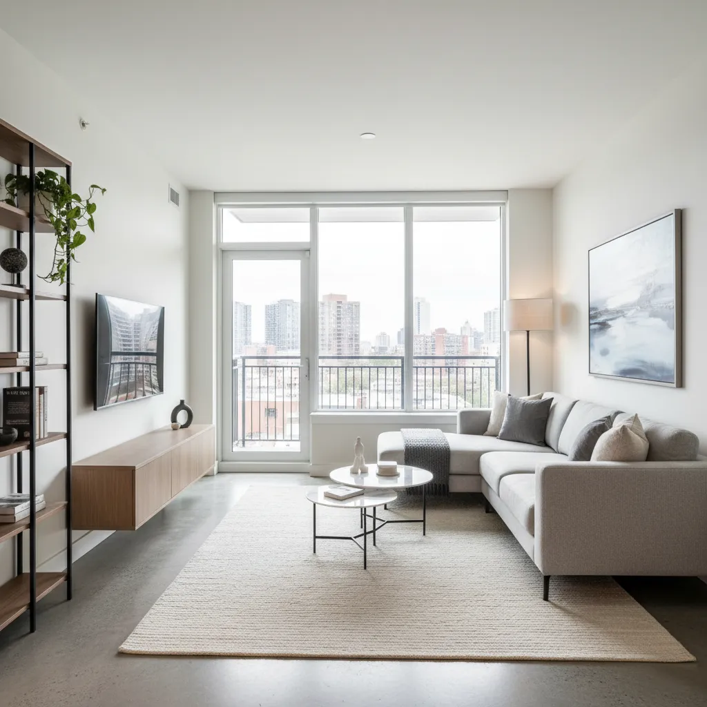 Distribución eficiente de muebles en sala pequeña