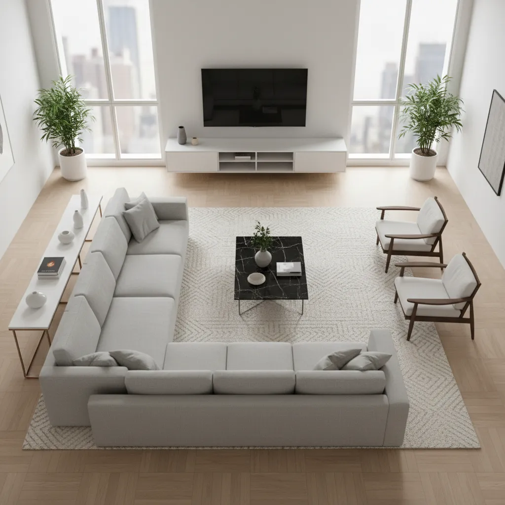 Distribución eficiente de sala en un departamento moderno