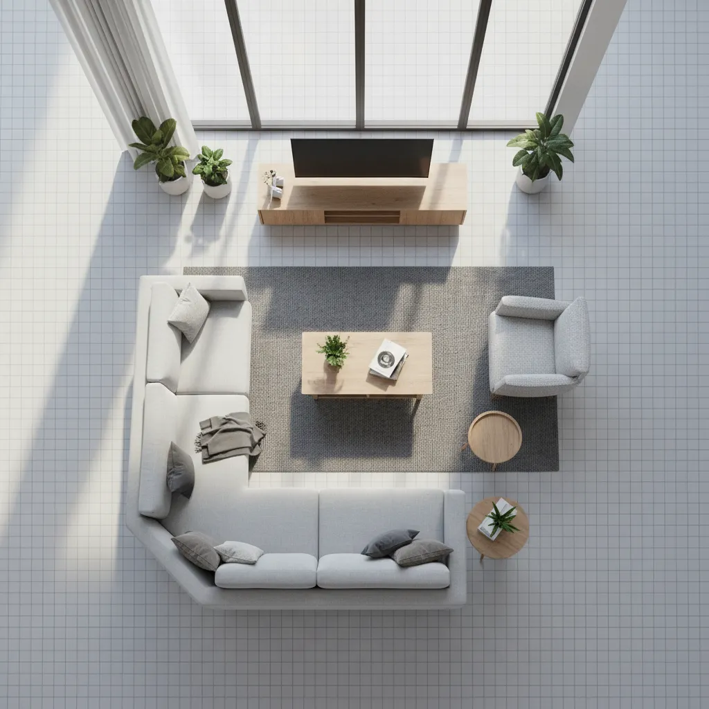 Visualización 3D de la distribución de un salón moderno