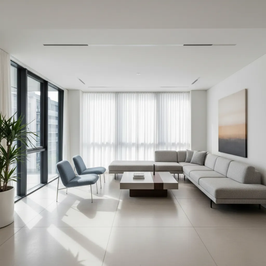 Salón moderno con distribución funcional y buena circulación