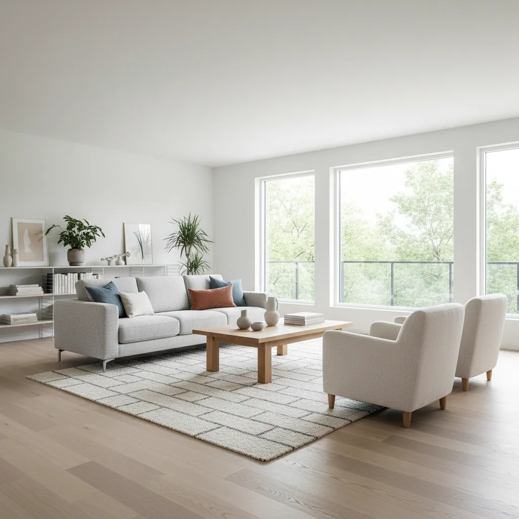 Sala de estar moderna mostrando una distribución equilibrada de muebles