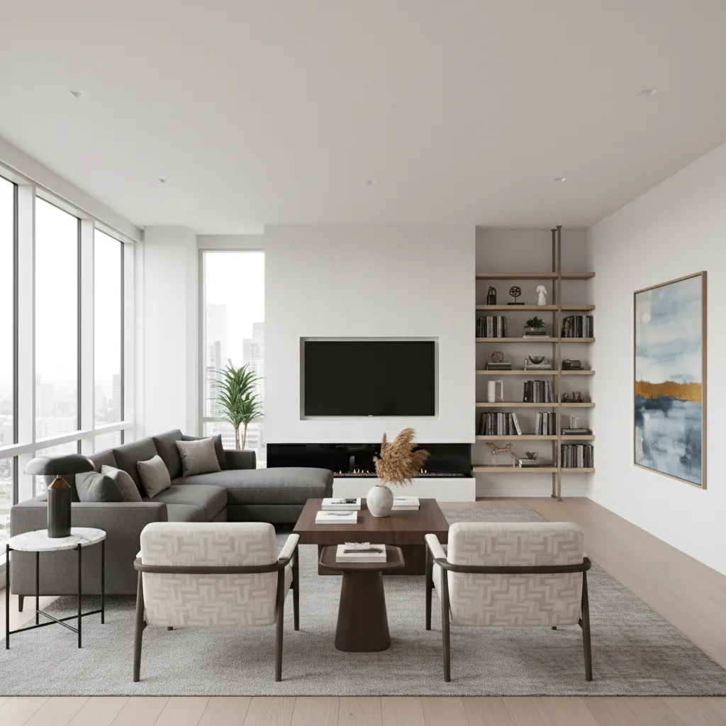 salón mostrando una buena distribución de muebles con espacio de circulación