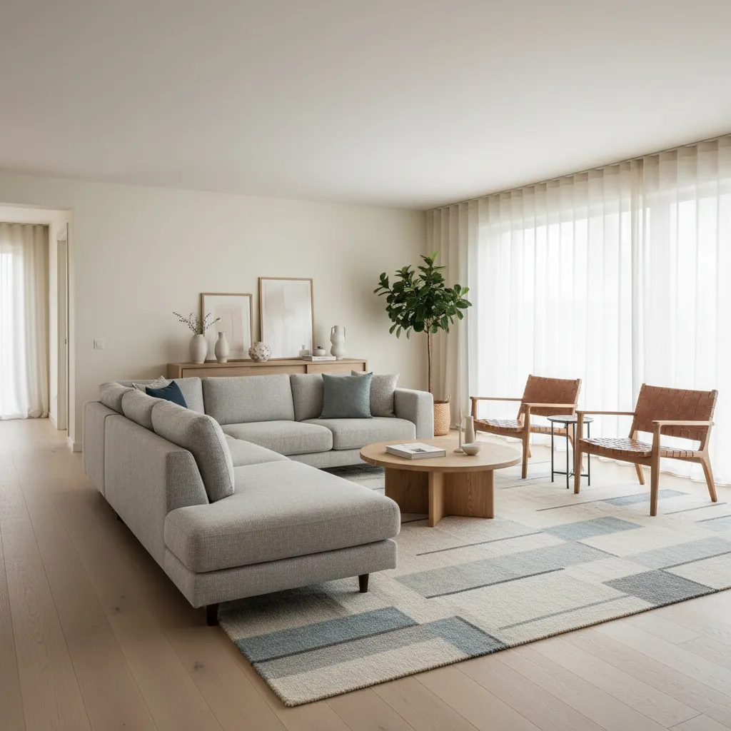 Sala de estar con distribución equilibrada y circulación clara