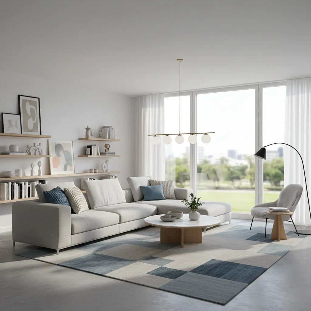 salón moderno visualizado en software de diseño interior 3D