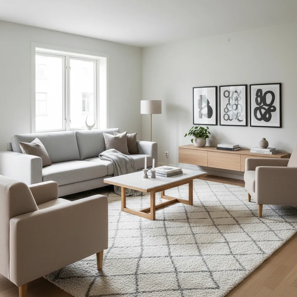 Distribución equilibrada de muebles en un salón contemporáneo