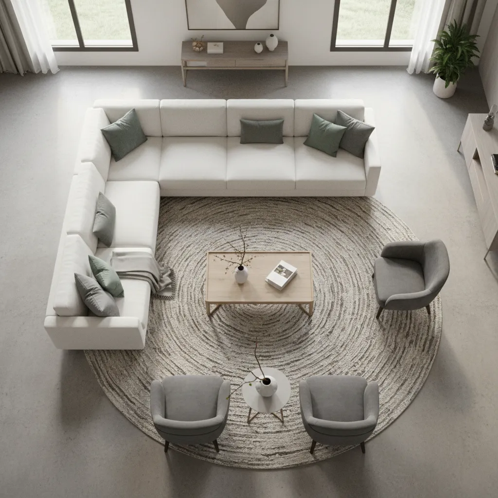 Distribución correcta de muebles en un salón moderno