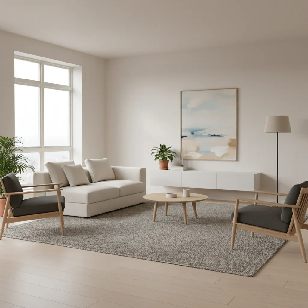 Distribución equilibrada de muebles en un salón moderno