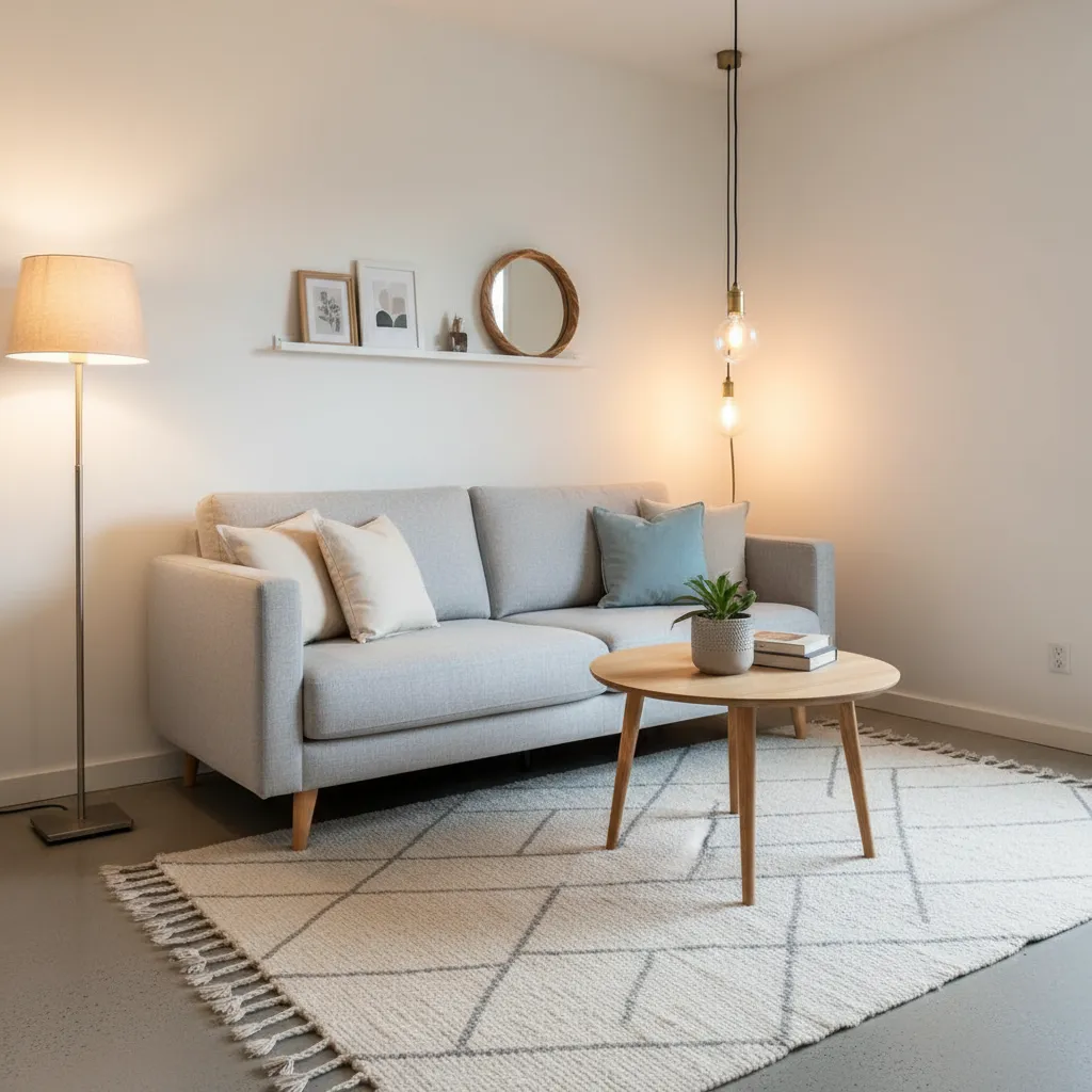 Salón pequeño bien distribuido con muebles compactos