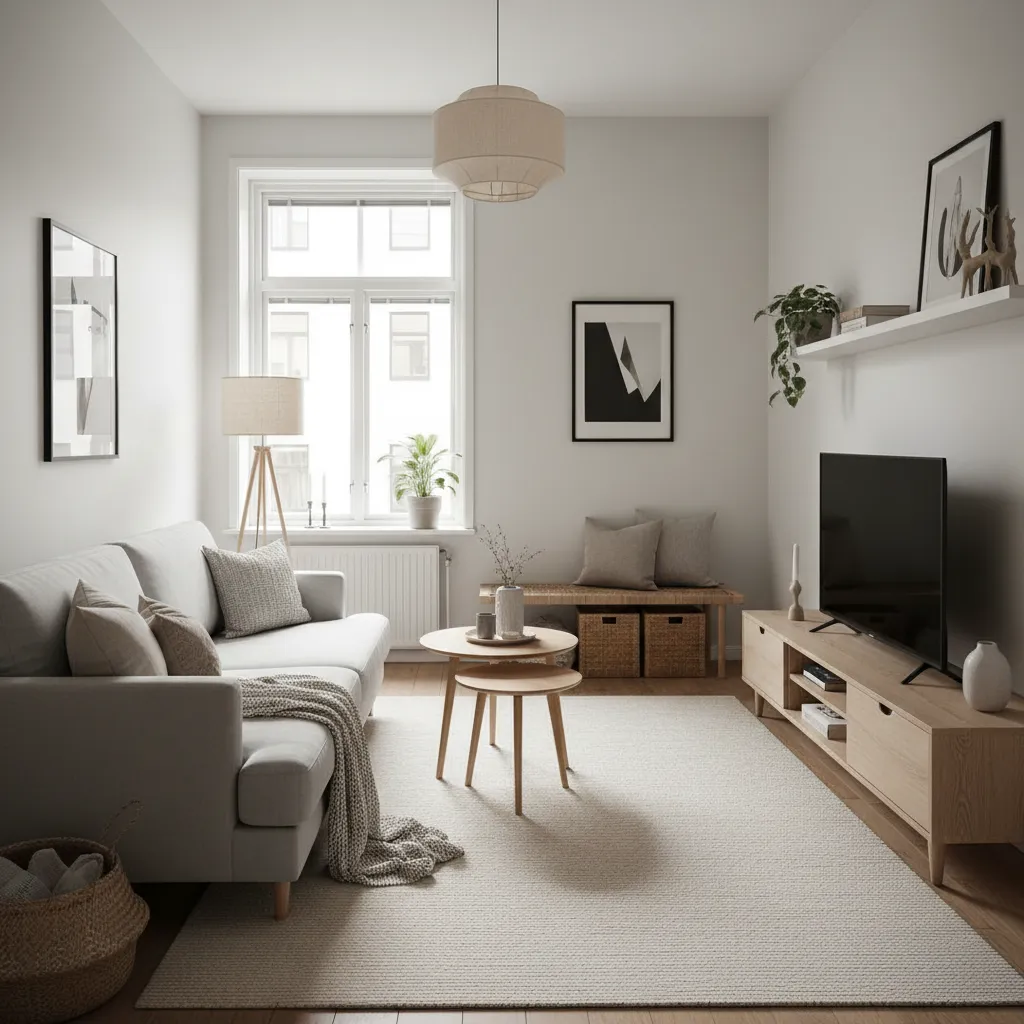 Distribución de mobiliario en salón pequeño optimizando espacio