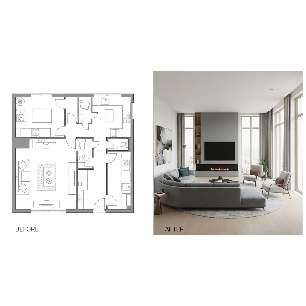 Plano de distribución de un salón rediseñado