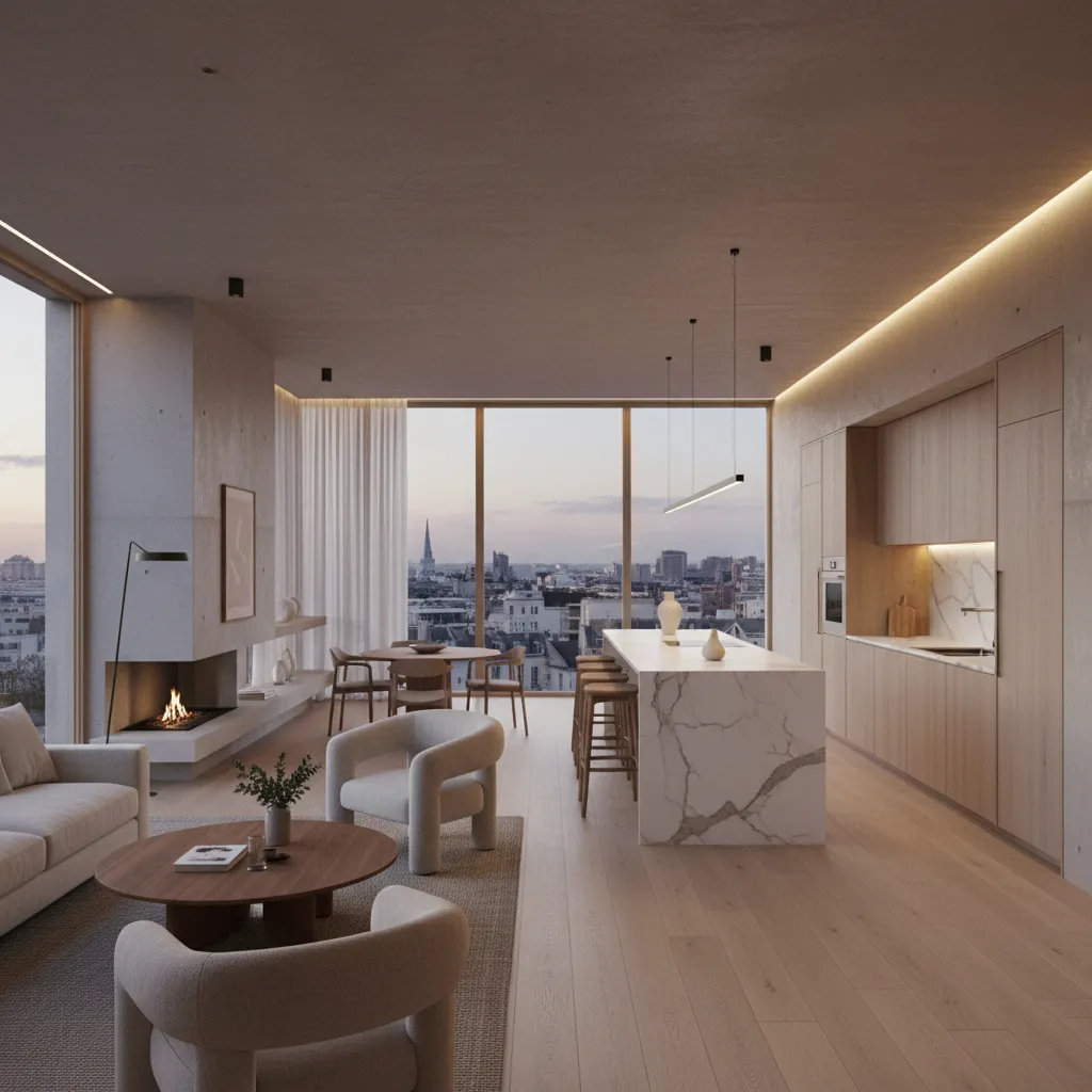 Espacio residencial moderno con distribución abierta
