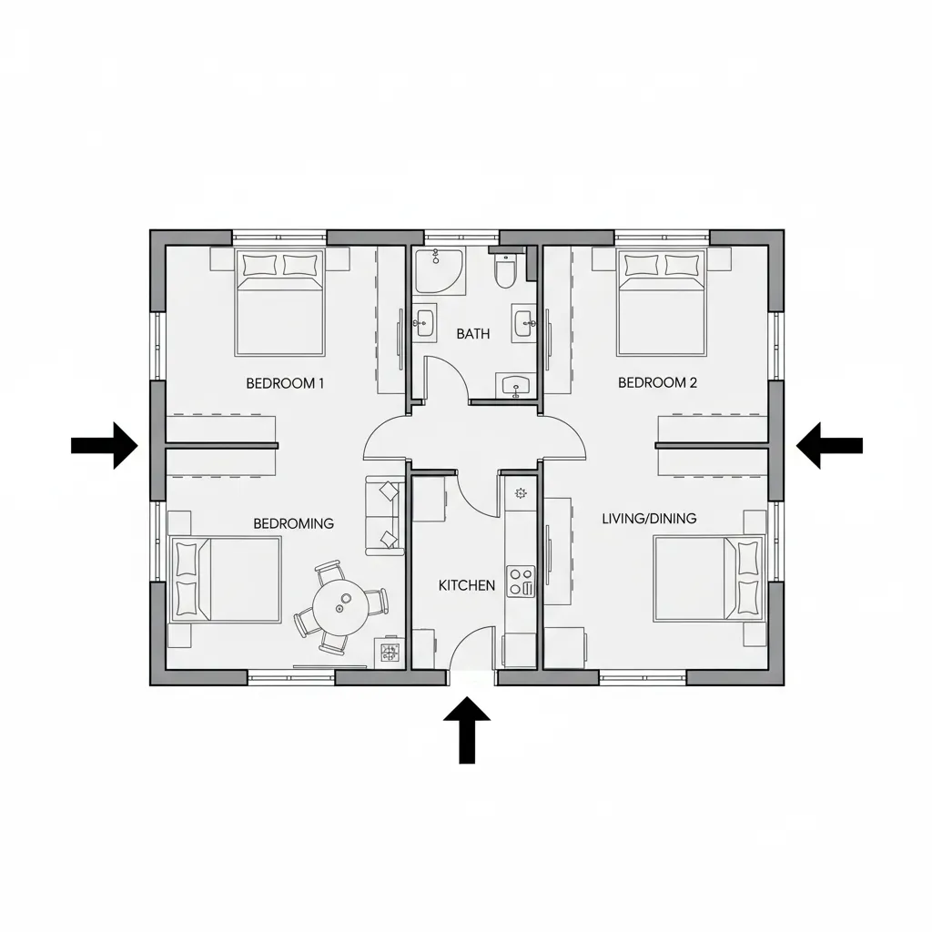 distribuição eficiente de ambientes em casa pequena com dois quartos