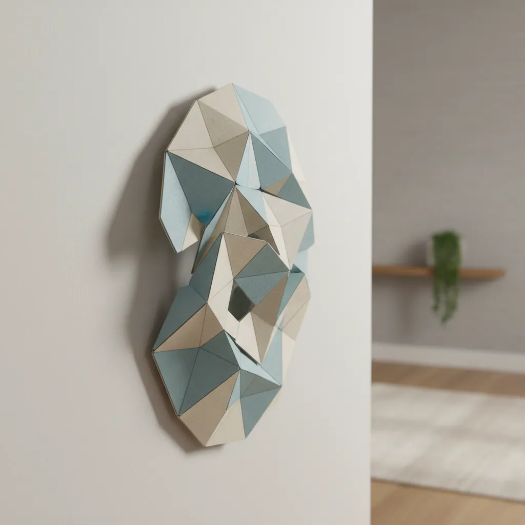 example of unstable DIY 3D wall hanging craft leaning forward on wall