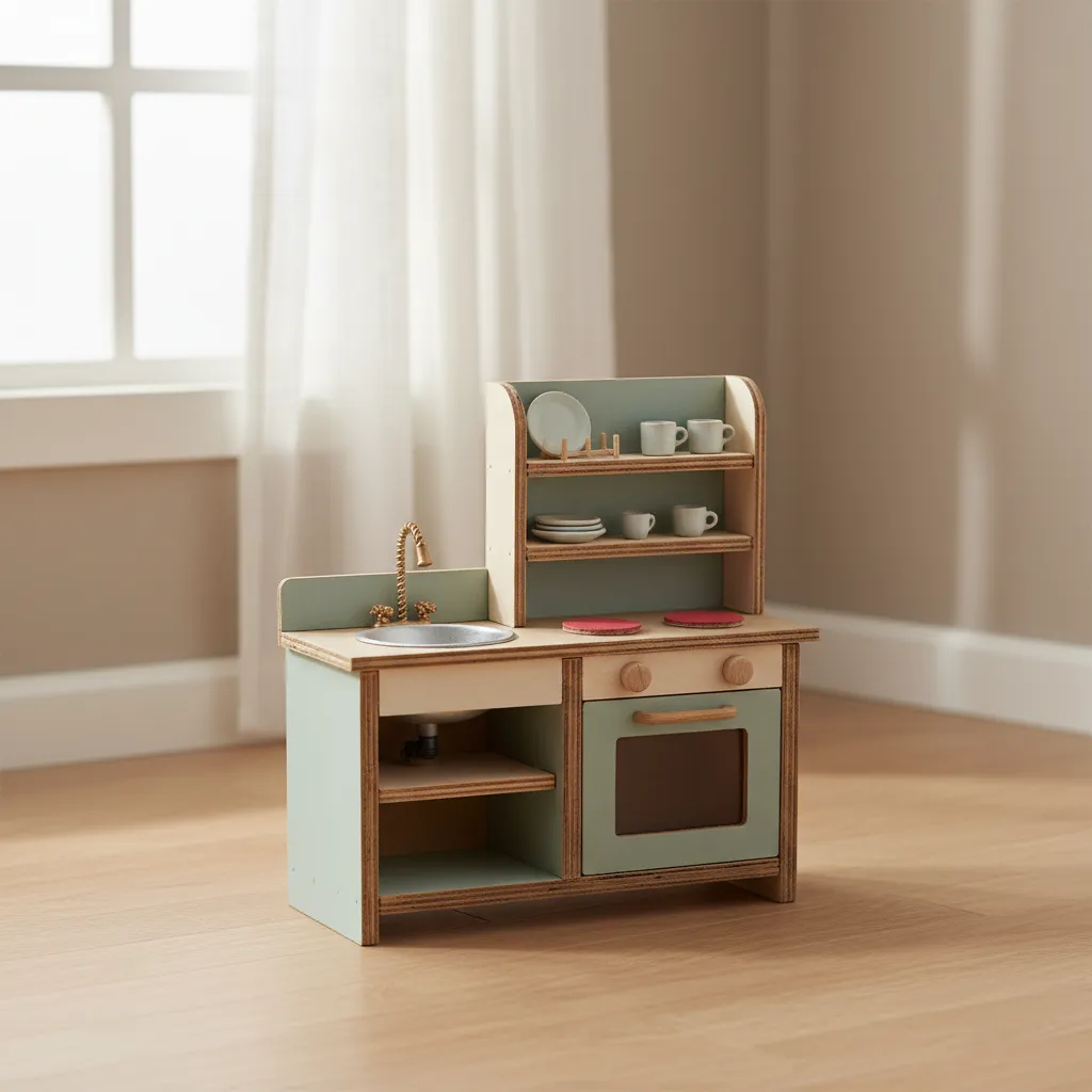 Handmade DIY Barbie kitchen setup built from craft materials