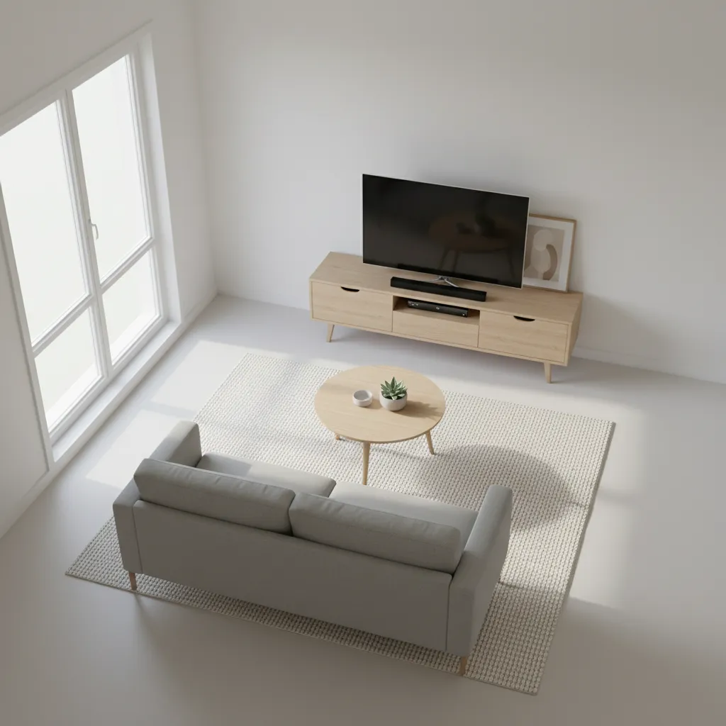 DIY budget interior design layout planning with simple furniture arrangement