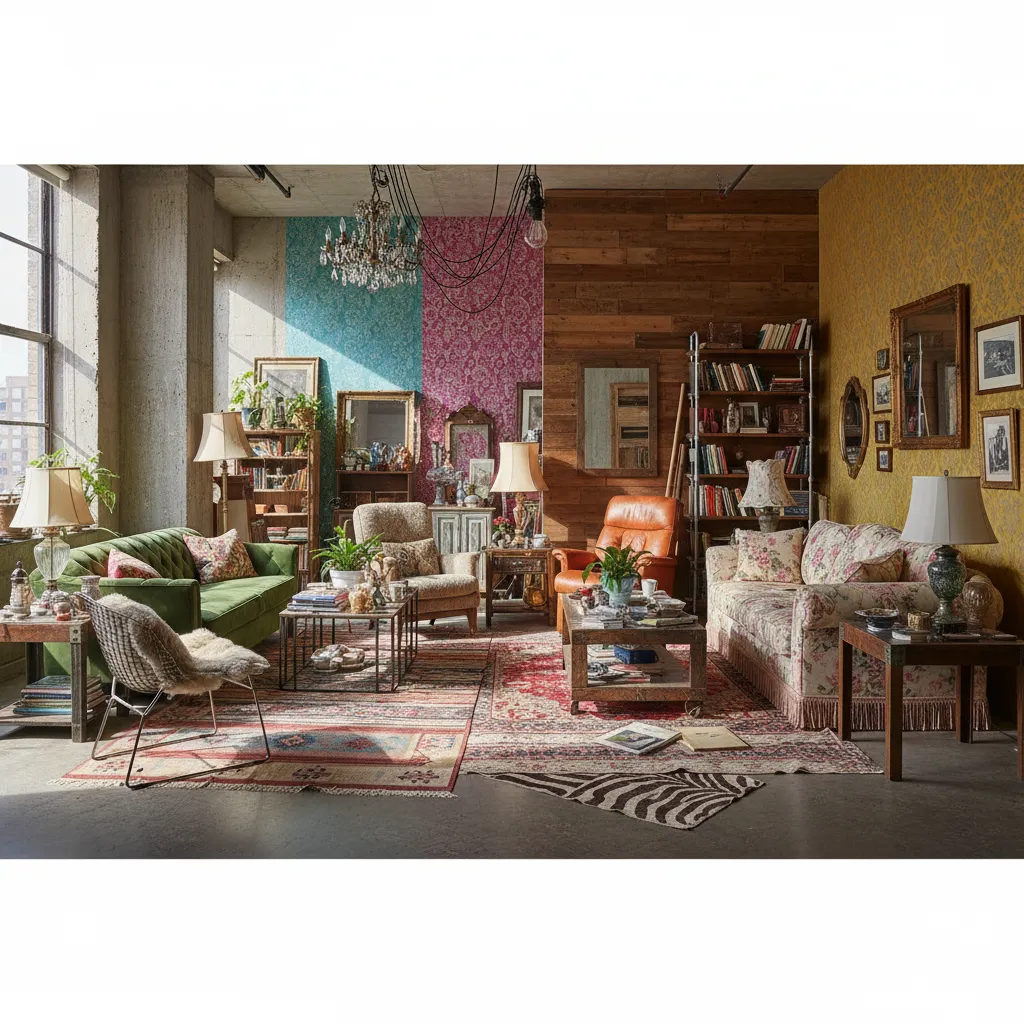 Sala con exceso de materiales y decoración desordenada