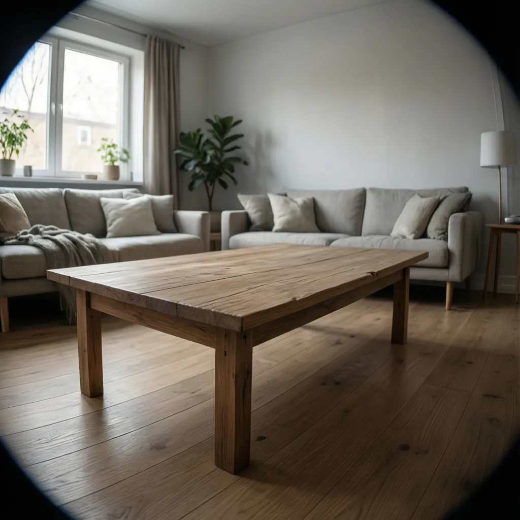 simple wooden DIY floor table structure in a minimalist living room