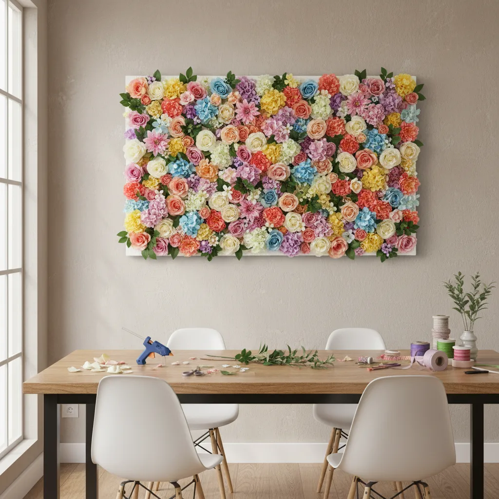 DIY removable artificial flower wall panel on foam board