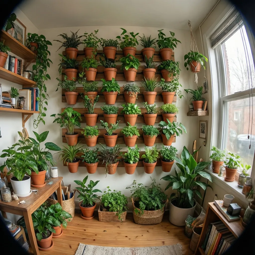 DIY planter based vertical garden with wall mounted pots